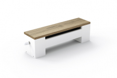 Vykurovacia lavica Koraline LD opatrená drevenou krycou doskou predstavuje preverené a  múdre spojenie dizajnu, výkonu a úžitkových vlastností (KORADO)