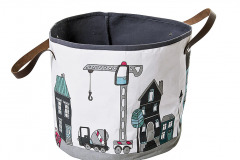 Látková taška na hračky Mesto s koženými uchami, 35 × 30 cm, Sebra, cena 52,10 eur, www.space4kids.cz