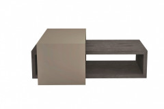 Variabilný konferenčný stolík KS42 tvoria dva do seba zapadajúce kusy, vyhotovenie lak mocca lesk, dyha dub rustikal šedý (Hanák nábytok)