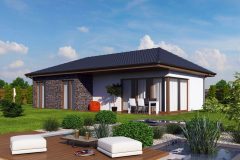 KATKA 34 (Ekonomické stavby) - Bungalov s južanským šarmom disponuje úžitkovou plochou 74,2 m2. Interiér je funkčne prepojený s priestrannou terasou francúzskymi oknami. Dom je navrhnutý v nízkoenergetickom vyhotovení. Variabilné je riešenie detského kráľovstva – dve menšie izby alebo jedna väčšia. (Cena domu na kľúč v štandarde od 99 000 eur)