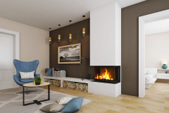 Kozubová vložka ROMOTOP HEAT s trojstranným presklením s ohýbaným (alebo deleným) sklom umocňuje pôžitok z ohňa. Sklo s dizajnovou potlačou, výsuvné dvierka s inovatívnym pojazdom „Silent lift“, variant roštového aj bezroštového ohniska, cena od 2 440 € (ROMOTOP)