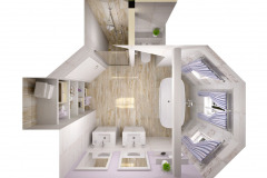 Rovnako ako v prípade projektovania ostatných priestorov rodinného domu je vhodné pohrať sa aj s interiérom novej alebo rekonštruovanej kúpeľne. rozmiestnenie sanity a vôbec vybavenia kúpeľne závisí od umiestnenia tepelného zdroja (ohrev vody, vykurovanie), rozvodov vody a odpadov