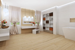 Kúpeľňa je síce veľká, pôvodné usporiadanie  však nebolo praktické ani estetické a kvôli množstvu nábytku pôsobila preplneným dojmom. Kvôli oknám a dverám, ktoré neumožnili dostatočne využiť miesto pri stenách,  zvolili vaňu v rohu, na sprchovanie slúži sprchovací kút typu walk-in. Zrušením jedných dverí sa uvoľnilo miesto pre nástennú policovú zostavu. riešenie navrhla interiérová dizajnérka Soňa němečková z oddelenia dizajnu Siko Kúpeľne & Kuchyne