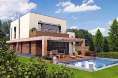 MAPLE 20 (Hoffmann) - Dvojpodlažný stavebne jednoduchý dom dispozične navrhnutý s ohľadom na svetové strany. Na jednej strane sú sústredené komunikačné plochy, technické a hygienické miestnosti, na strane druhej obytné miestnosti s presklenými plochami. Pasívny moderný dom s nízkou spotrebou energií ponúka úžitkovú plochu 134,47 m2 na zastavaných 103,16 m2. (Cena domu na kľúč od 148 000 eur)