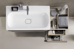 Skrinka pod umývadlo z kolekcie Citterio, vyhotovenie svetlý dub a sklo, šírka 134 cm, dizajn Antonio Citterio, Keramag, www.luxusnakupelna.sk