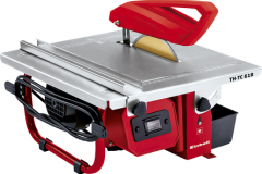 Kompaktná prenosná rezačka dlaždíc Einhell TH-TC 618 - kotúč beží vo vodnej nádrži, čo zaisťuje chladenie a zabraňuje šíreniu prachu; cena 68,50 € (HORNBACH)