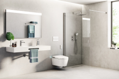 Ak zvolíte moderné riešenie sprchy bez vaničky, musíte si byť istí, že povrch dlážky je dokonale nekĺzavý. Dlažba zo série Downtown má protišmyk r 11 a formát 120 × 140 cm (ROCA)